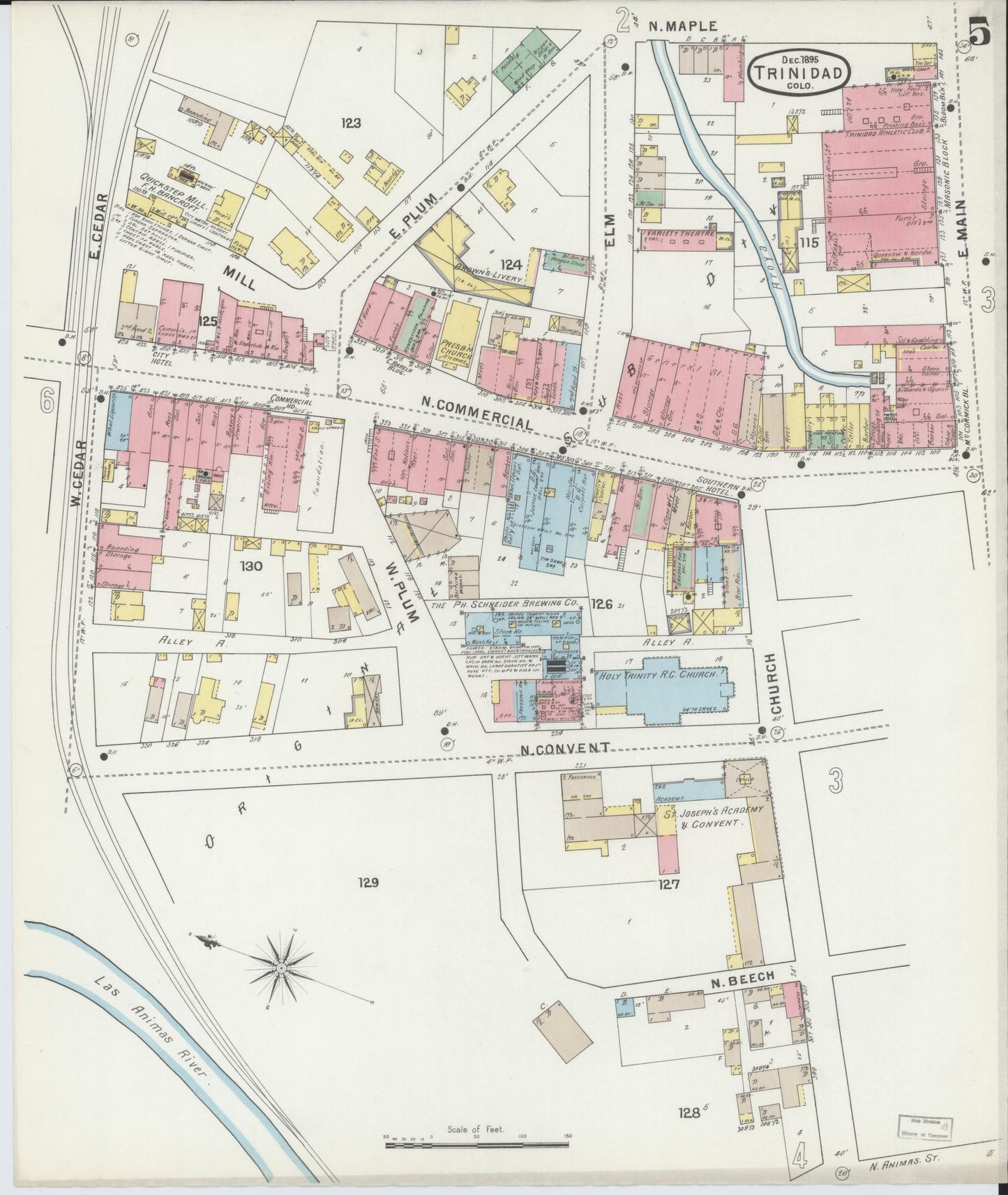 Sanborn Fire Insurance Map from Trinidad, Las Animas County, Colorado (1895), Sheet #0005 - Complete Map Set gallery image, historic Sanborn map, vintage wall art, Colorado Colorado
