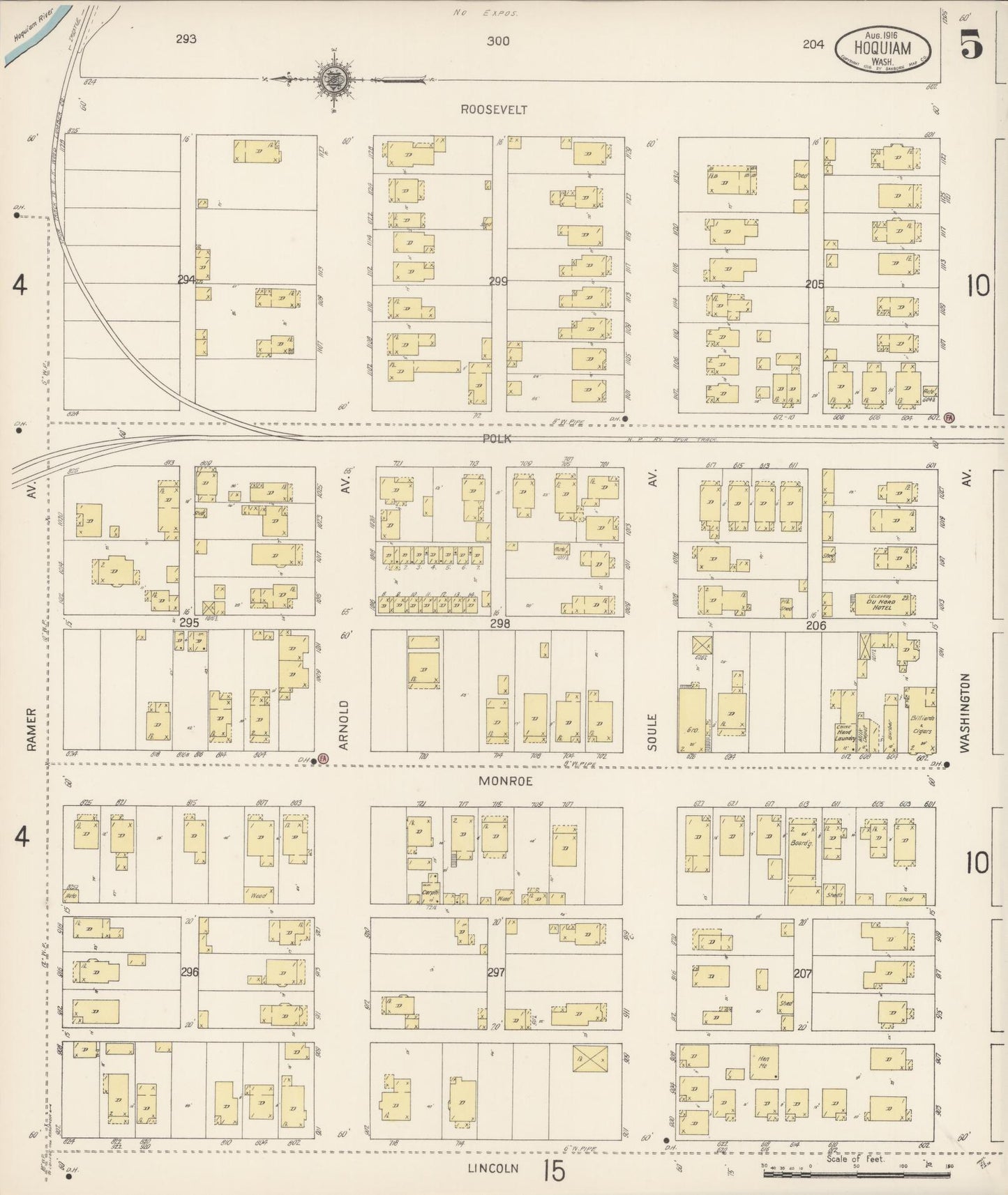 Sanborn Fire Insurance Map from Hoquiam, Grays Harbor County, Washington (1916), Sheet #0005 - Complete Map Set gallery image, historic Sanborn map, vintage wall art, Washington Washington