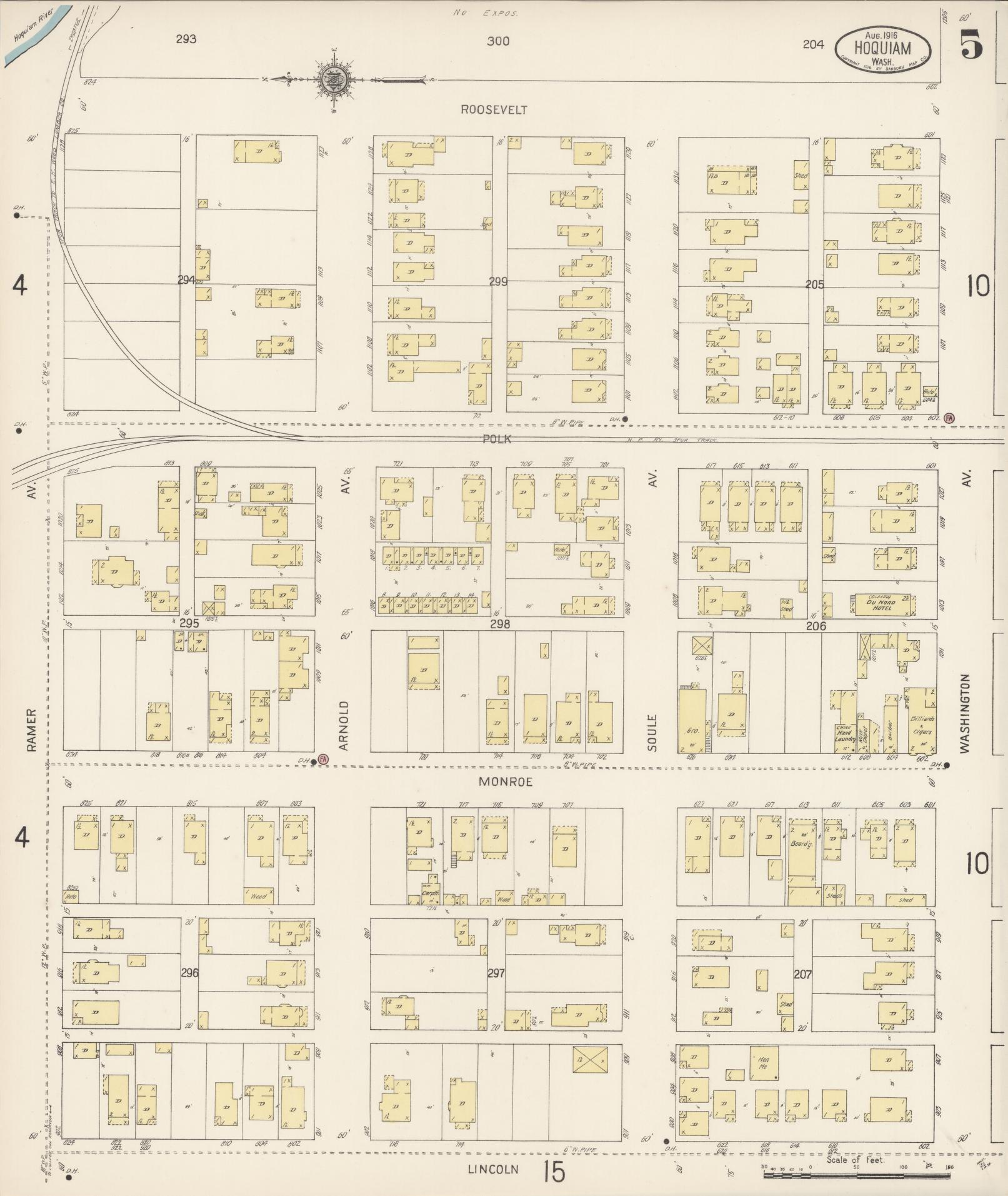 Sanborn Fire Insurance Map from Hoquiam, Grays Harbor County, Washington (1916), Sheet #0005 - Complete Map Set gallery image, historic Sanborn map, vintage wall art, Washington Washington