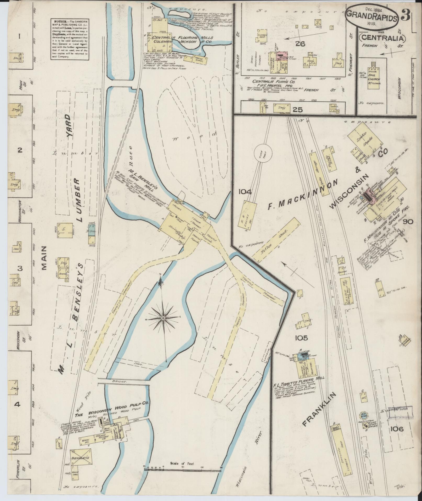 Sanborn Fire Insurance Map from Grand Rapids, Wood County, Wisconsin (1884), Sheet #0003 - Complete Map Set gallery image, historic Sanborn map, vintage wall art, Wisconsin Wisconsin