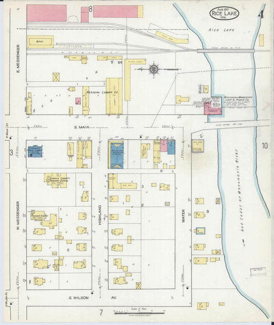 Sanborn Fire Insurance Map from Rice Lake, Barron County, Wisconsin (1917), Sheet #0004 - Historic Sanborn Fire Insurance Map Print, vintage old map wall art, antique decor, genealogy gift, Wisconsin Wisconsin map