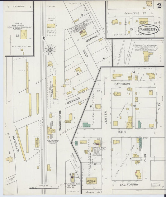 Sanborn Fire Insurance Map from Prairie City, Mcdonough County, Illinois (1893), Sheet #0002 - Historic Sanborn Fire Insurance Map Print, vintage old map wall art, antique decor, genealogy gift, Illinois Illinois map