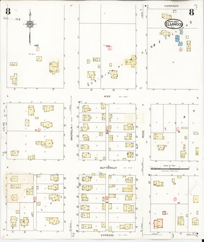 Sanborn Fire Insurance Map from Elmwood, Peoria County, Illinois (1944), Sheet #0008 - Complete Map Set gallery image, historic Sanborn map, vintage wall art, Illinois Illinois