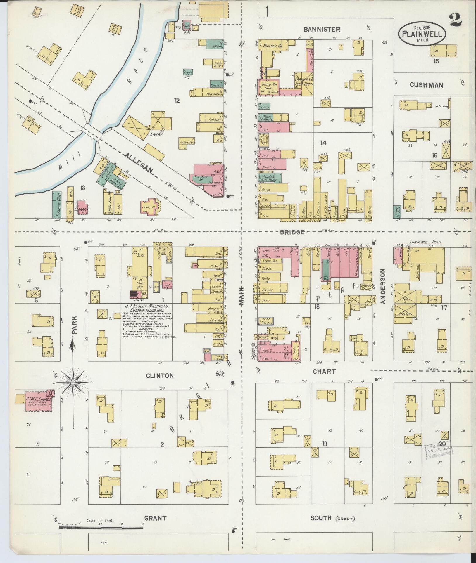Sanborn Fire Insurance Map from Plainwell, Allegan County, Michigan (1899), Sheet #0002 - Complete Map Set gallery image, historic Sanborn map, vintage wall art, Michigan Michigan