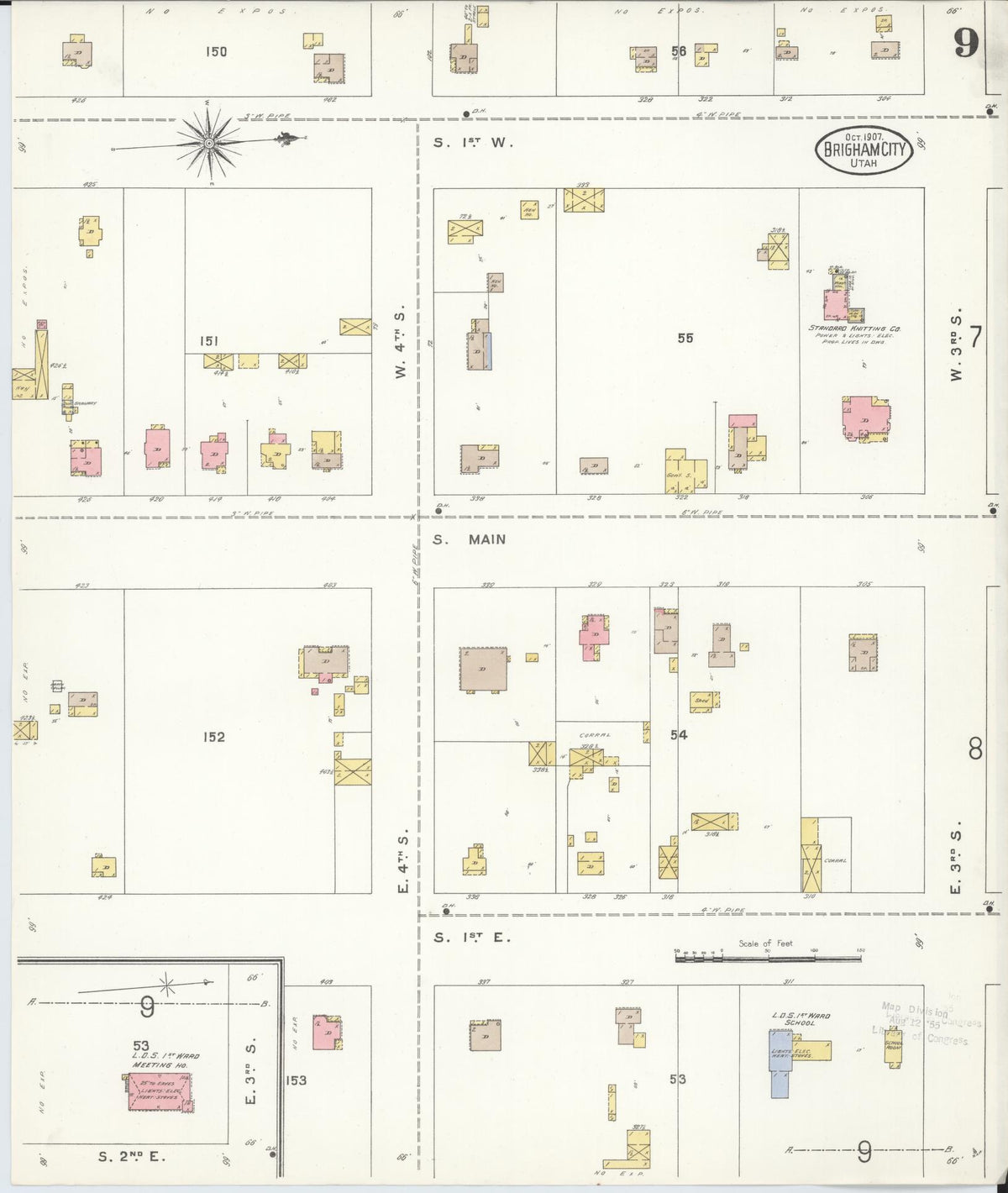 Sanborn Fire Insurance Map from Brigham City, Box Elder County, Utah (1907), Sheet #0009 - Historic Sanborn Fire Insurance Map Print, vintage old map wall art, antique decor, genealogy gift, Utah Utah map