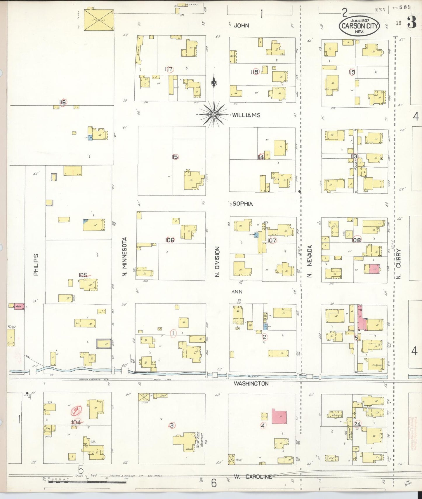 Sanborn Fire Insurance Map from Carson City, Carson City County, Nevada (1941), Sheet #0003 - Historic Sanborn Fire Insurance Map Print, vintage old map wall art, antique decor, genealogy gift, Nevada Nevada map