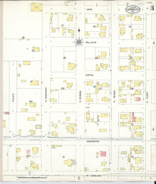 Sanborn Fire Insurance Map from Carson City, Carson City County, Nevada (1941), Sheet #0003 - Historic Sanborn Fire Insurance Map Print, vintage old map wall art, antique decor, genealogy gift, Nevada Nevada map