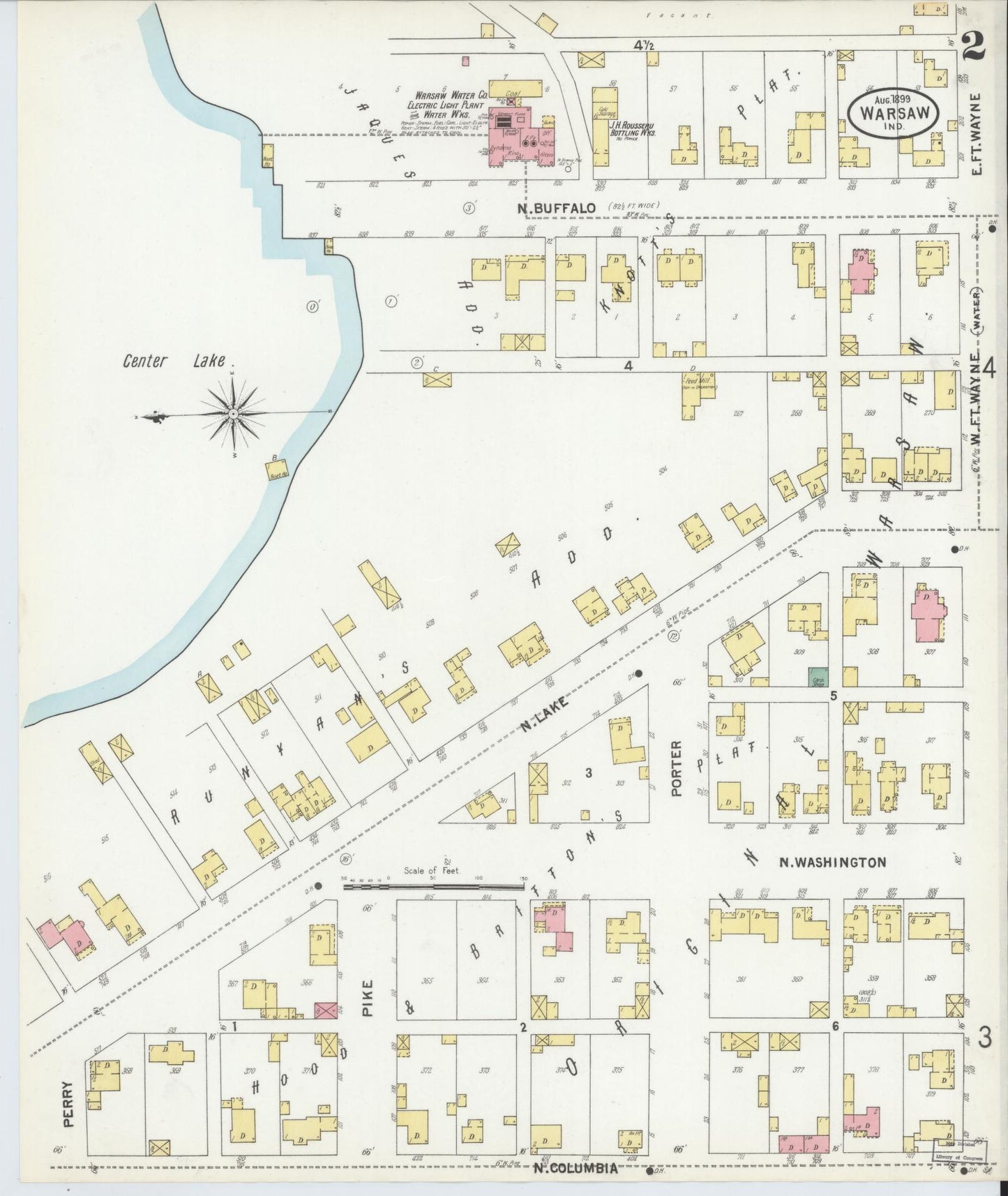 Sanborn Fire Insurance Map from Warsaw, Kosciusko County, Indiana (1899), Sheet #0002 - Complete Map Set gallery image, historic Sanborn map, vintage wall art, Indiana Indiana