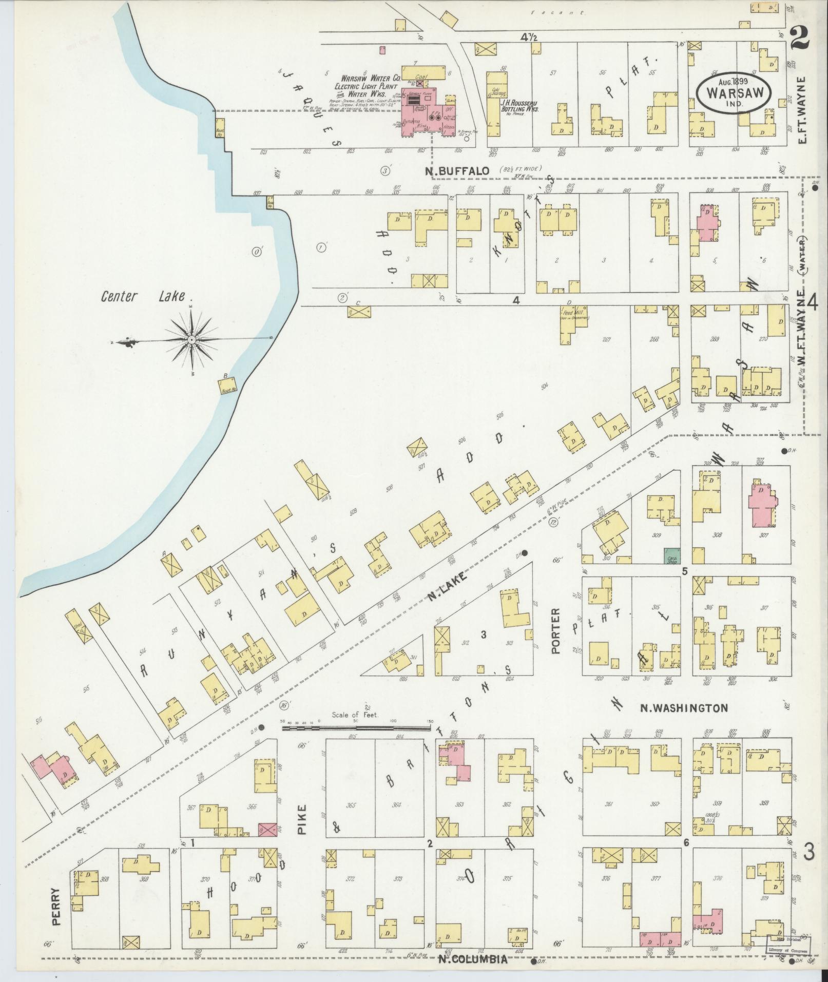Sanborn Fire Insurance Map from Warsaw, Kosciusko County, Indiana (1899), Sheet #0002 - Complete Map Set gallery image, historic Sanborn map, vintage wall art, Indiana Indiana