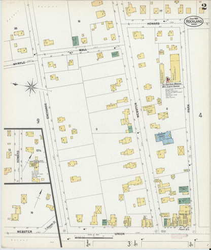 Sanborn Fire Insurance Map from Rockland, Plymouth County, Massachusetts (1901), Sheet #0002 - Complete Map Set gallery image, historic Sanborn map, vintage wall art, Massachusetts Massachusetts
