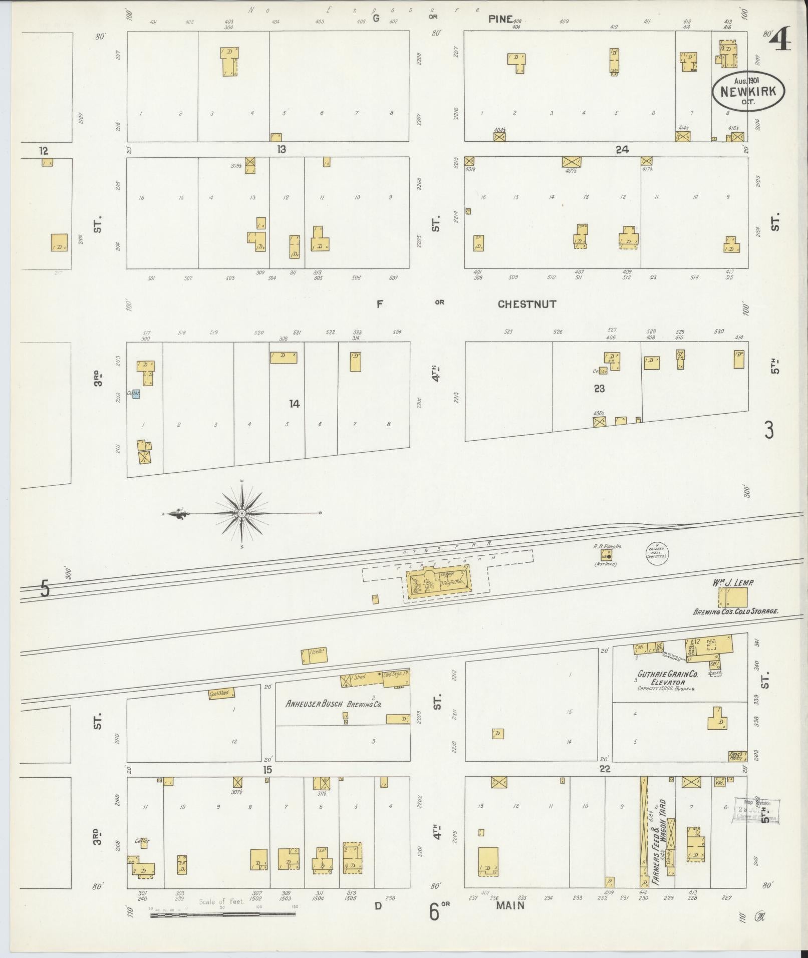 Sanborn Fire Insurance Map from Newkirk, Kay County, Oklahoma (1901), Sheet #0004 - Complete Map Set gallery image, historic Sanborn map, vintage wall art, Oklahoma Oklahoma