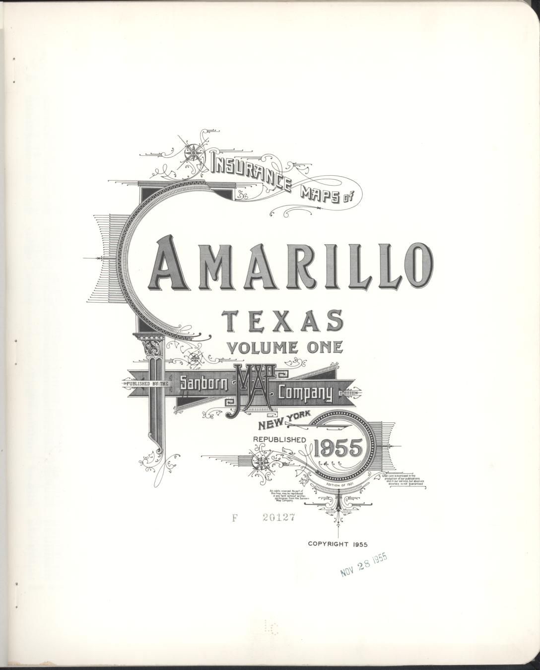 Sanborn Fire Insurance Map from Amarillo, Potter County, Texas (1955), Sheet #0001 - Historic Sanborn Fire Insurance Map Print, vintage old map wall art, antique decor, genealogy gift, Texas Texas map