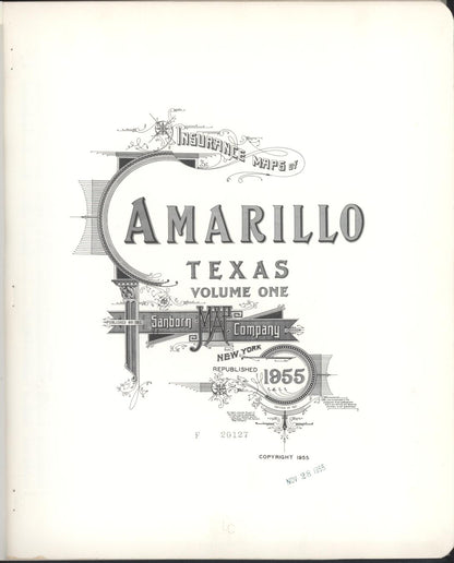 Sanborn Fire Insurance Map from Amarillo, Potter County, Texas (1955), Sheet #0001 - Historic Sanborn Fire Insurance Map Print, vintage old map wall art, antique decor, genealogy gift, Texas Texas map