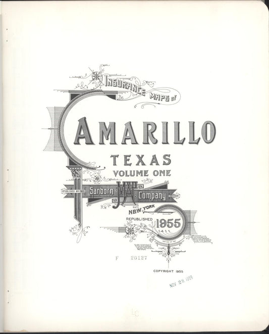 Sanborn Fire Insurance Map from Amarillo, Potter County, Texas (1955), Sheet #0001 - Historic Sanborn Fire Insurance Map Print, vintage old map wall art, antique decor, genealogy gift, Texas Texas map