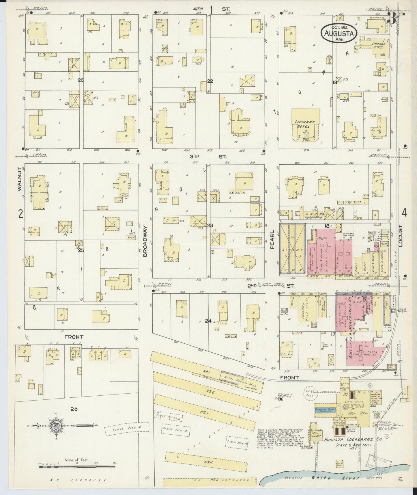 Sanborn Fire Insurance Map from Augusta, Woodruff County, Arkansas (1913), Sheet #0003 - Historic Sanborn Fire Insurance Map Print, vintage old map wall art, antique decor, genealogy gift, Arkansas Arkansas map