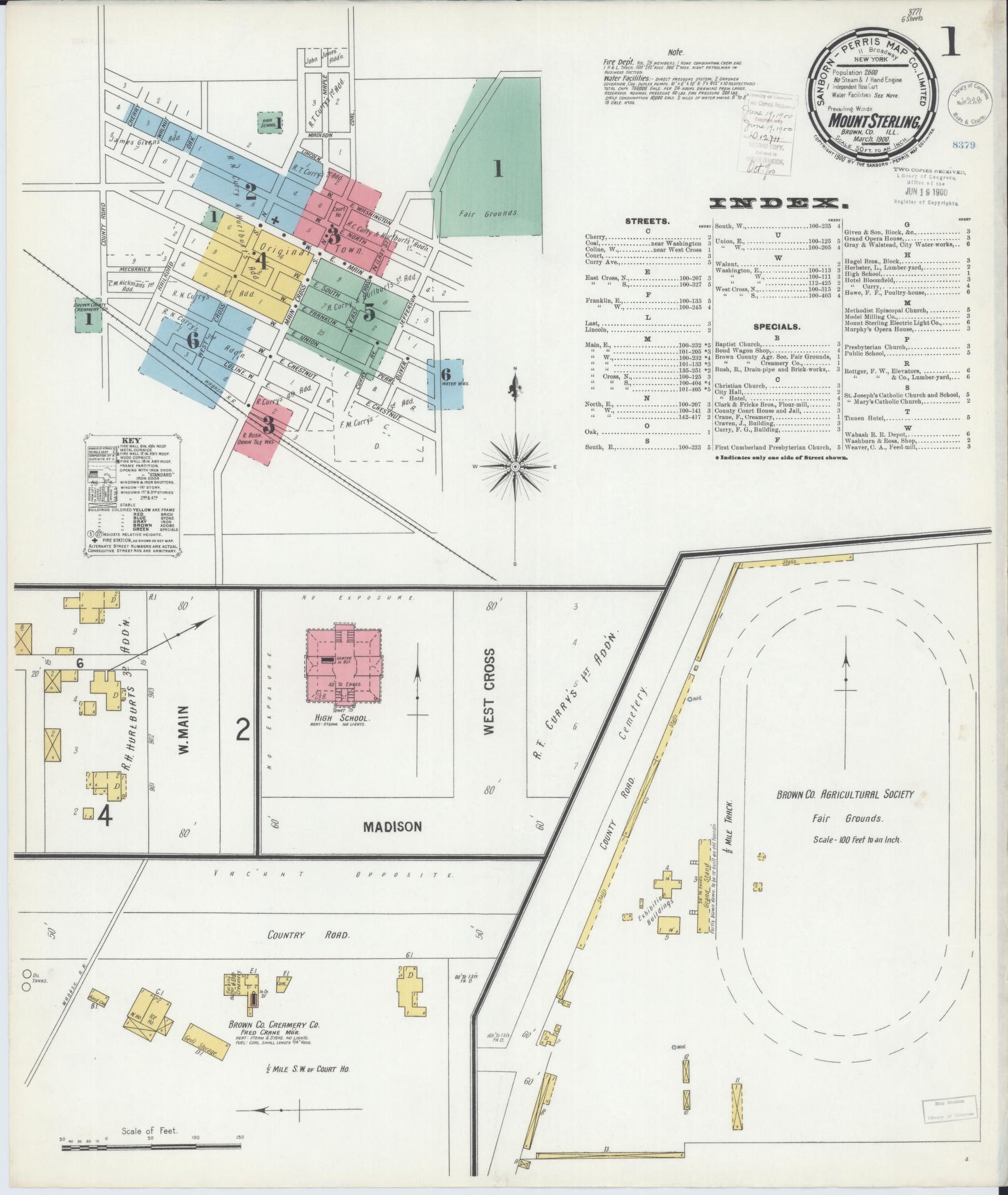 Sanborn Fire Insurance Map from Mount Sterling, Brown County, Illinois (1900), Sheet #0001 - Complete Map Set gallery image, historic Sanborn map, vintage wall art, Illinois Illinois
