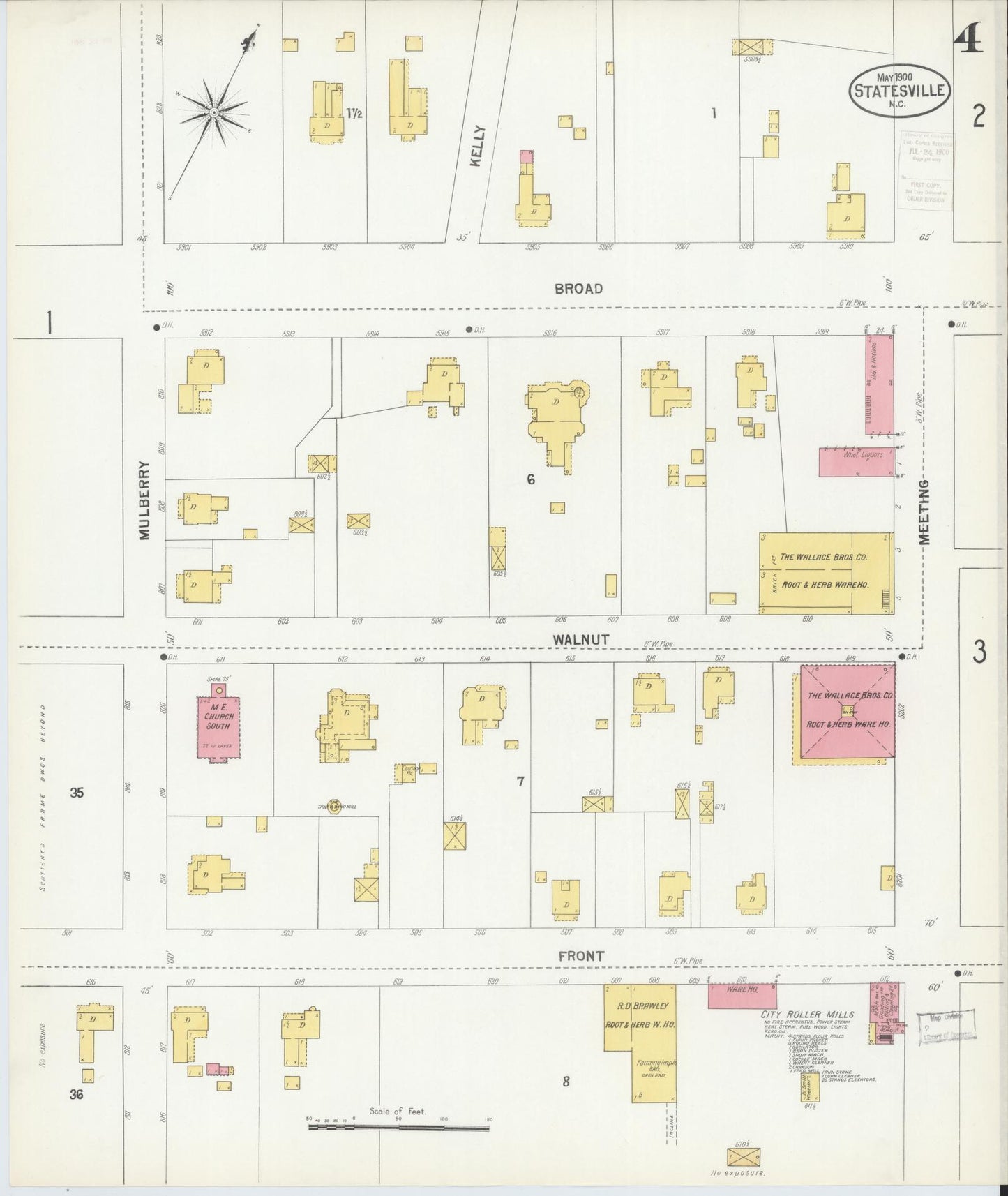 Sanborn Fire Insurance Map from Statesville, Iredell County, North Carolina (1900), Sheet #0004 - Complete Map Set gallery image, historic Sanborn map, vintage wall art, North Carolina North Carolina