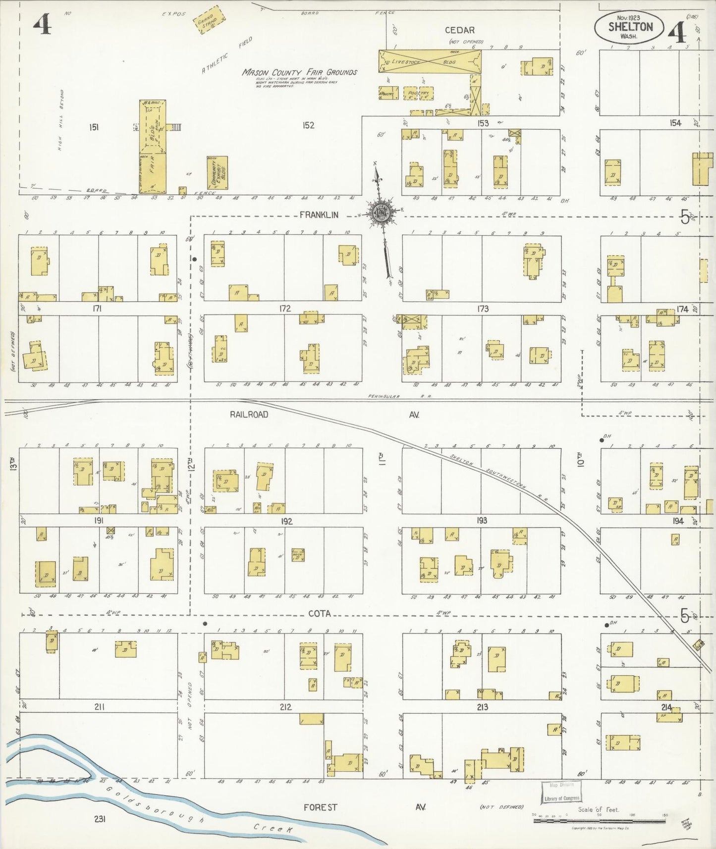 Sanborn Fire Insurance Map from Shelton, Mason County, Washington (1923), Sheet #0004 - Complete Map Set gallery image, historic Sanborn map, vintage wall art, Washington Washington