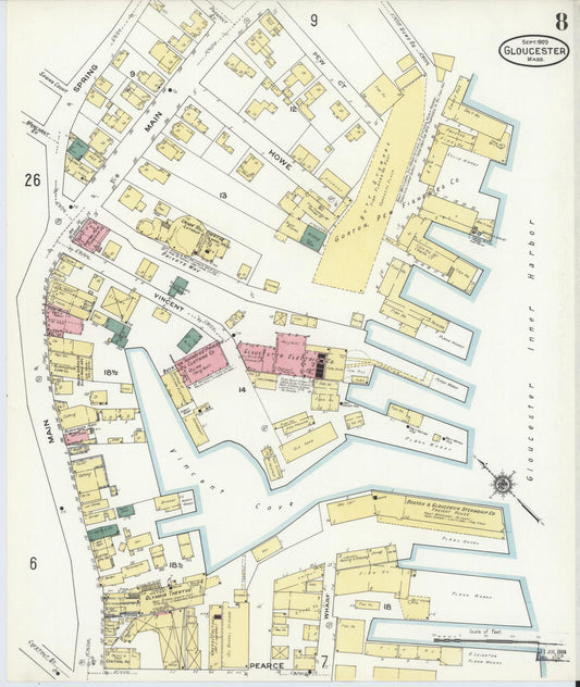 Sanborn Fire Insurance Map from Gloucester, Essex County, Massachusetts (1909), Sheet #0008 - Historic Sanborn Fire Insurance Map Print, vintage old map wall art, antique decor, genealogy gift, Massachusetts Massachusetts map
