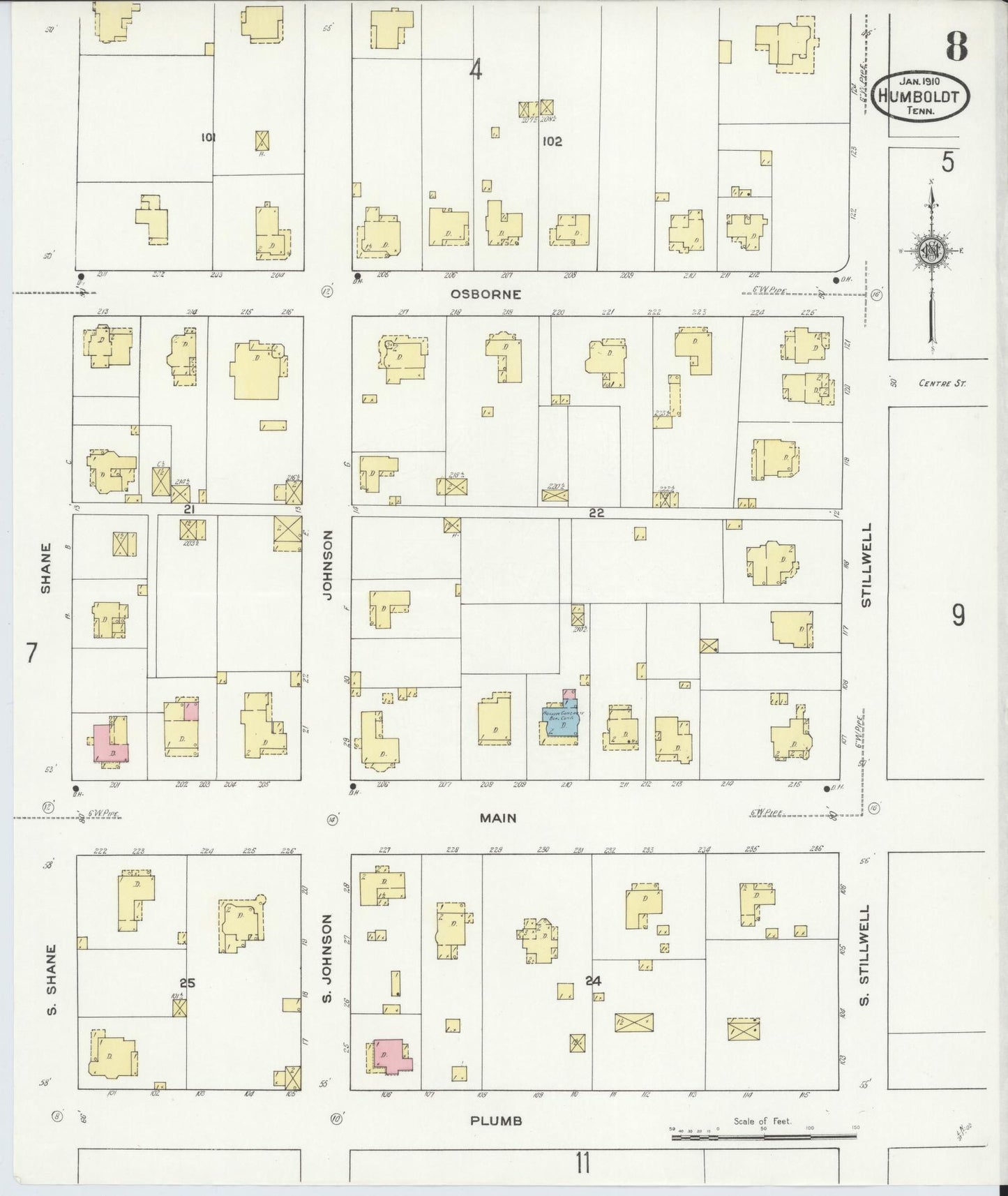 Sanborn Fire Insurance Map from Humboldt, Gibson County, Tennessee (1910), Sheet #0008 - Complete Map Set gallery image, historic Sanborn map, vintage wall art, Tennessee Tennessee