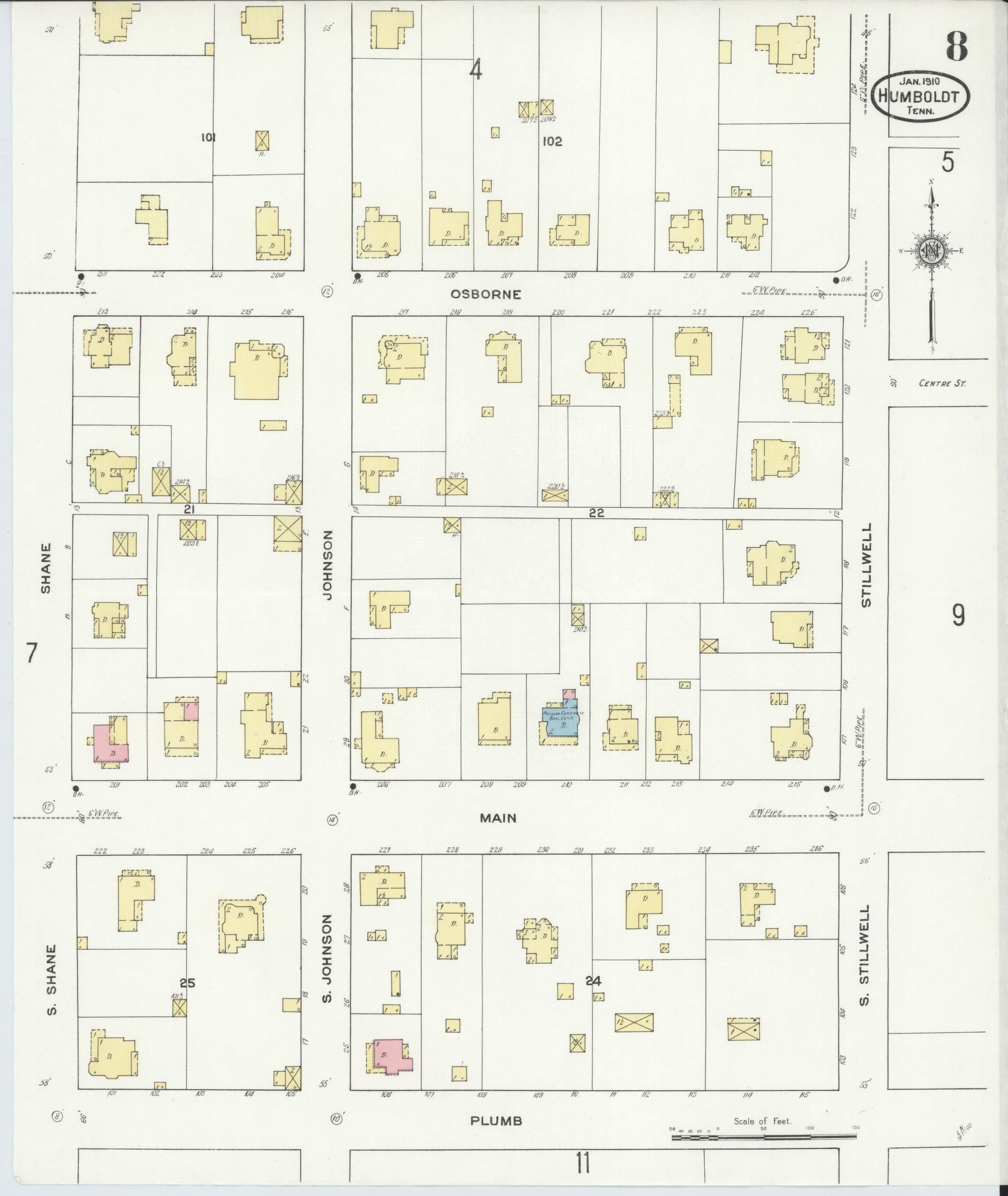 Sanborn Fire Insurance Map from Humboldt, Gibson County, Tennessee (1910), Sheet #0008 - Complete Map Set gallery image, historic Sanborn map, vintage wall art, Tennessee Tennessee