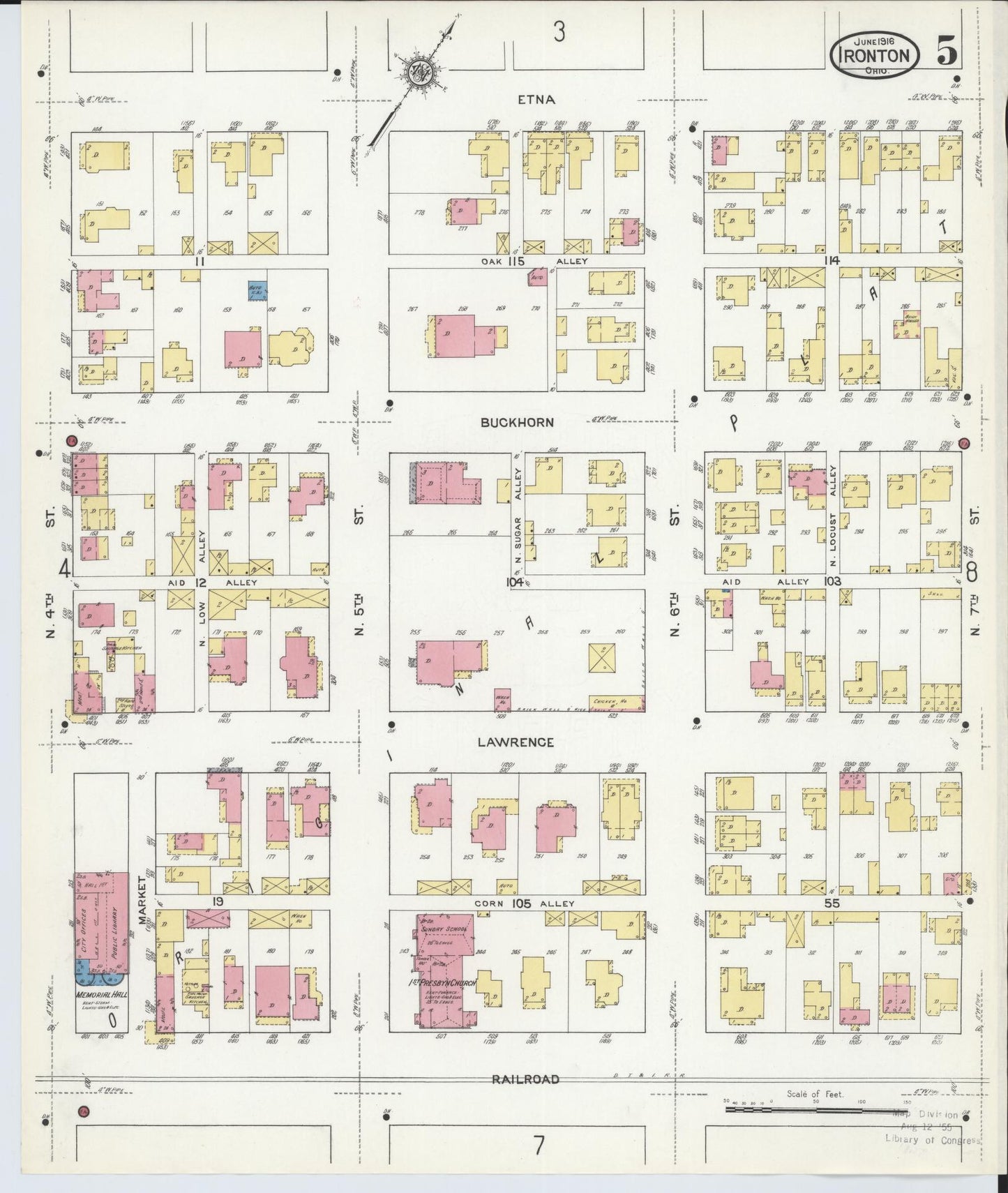 Sanborn Fire Insurance Map from Ironton, Lawrence County, Ohio (1916), Sheet #0005 - Historic Sanborn Fire Insurance Map Print, vintage old map wall art, antique decor, genealogy gift, Ohio Ohio map