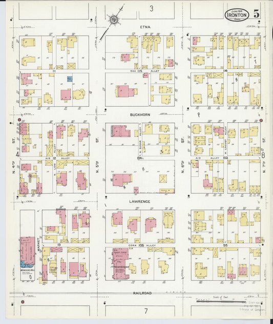 Sanborn Fire Insurance Map from Ironton, Lawrence County, Ohio (1916), Sheet #0005 - Historic Sanborn Fire Insurance Map Print, vintage old map wall art, antique decor, genealogy gift, Ohio Ohio map