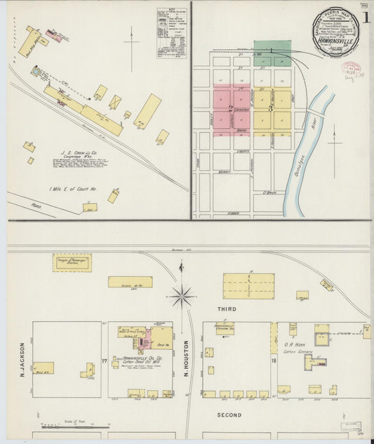 Sanborn Fire Insurance Map from Hawkinsville, Pulaski County, Georgia (1895), Sheet #0001 - Historic Sanborn Fire Insurance Map Print, vintage old map wall art, antique decor, genealogy gift, Georgia Georgia map