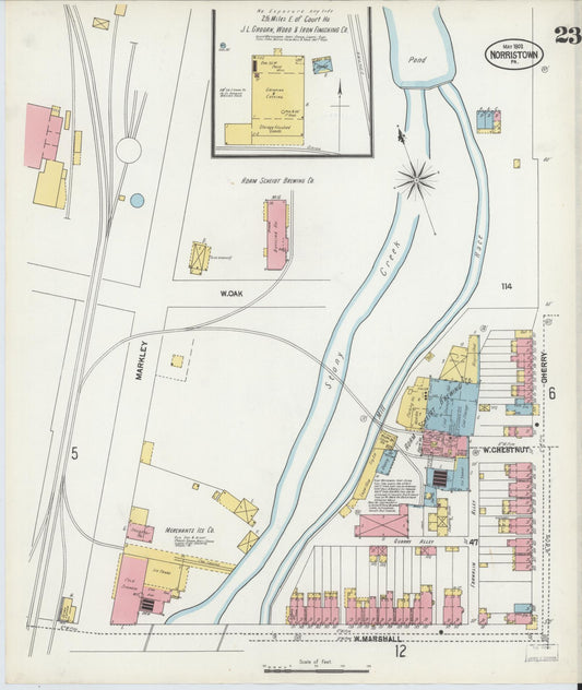 Sanborn Fire Insurance Map from Norristown, Montgomery County, Pennsylvania (1902), Sheet #0023 - Historic Sanborn Fire Insurance Map Print, vintage old map wall art, antique decor, genealogy gift, Pennsylvania Pennsylvania map