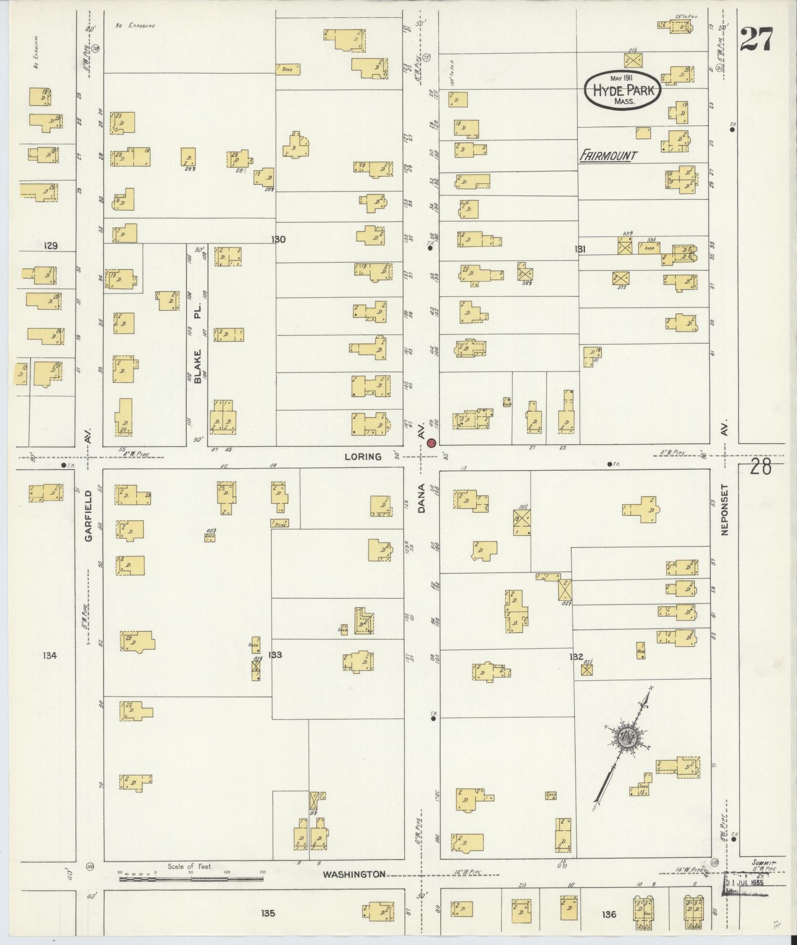 Sanborn Fire Insurance Map from Hyde Park, Norfolk County, Massachusetts (1911), Sheet #0027 - Complete Map Set gallery image, historic Sanborn map, vintage wall art, Massachusetts Massachusetts