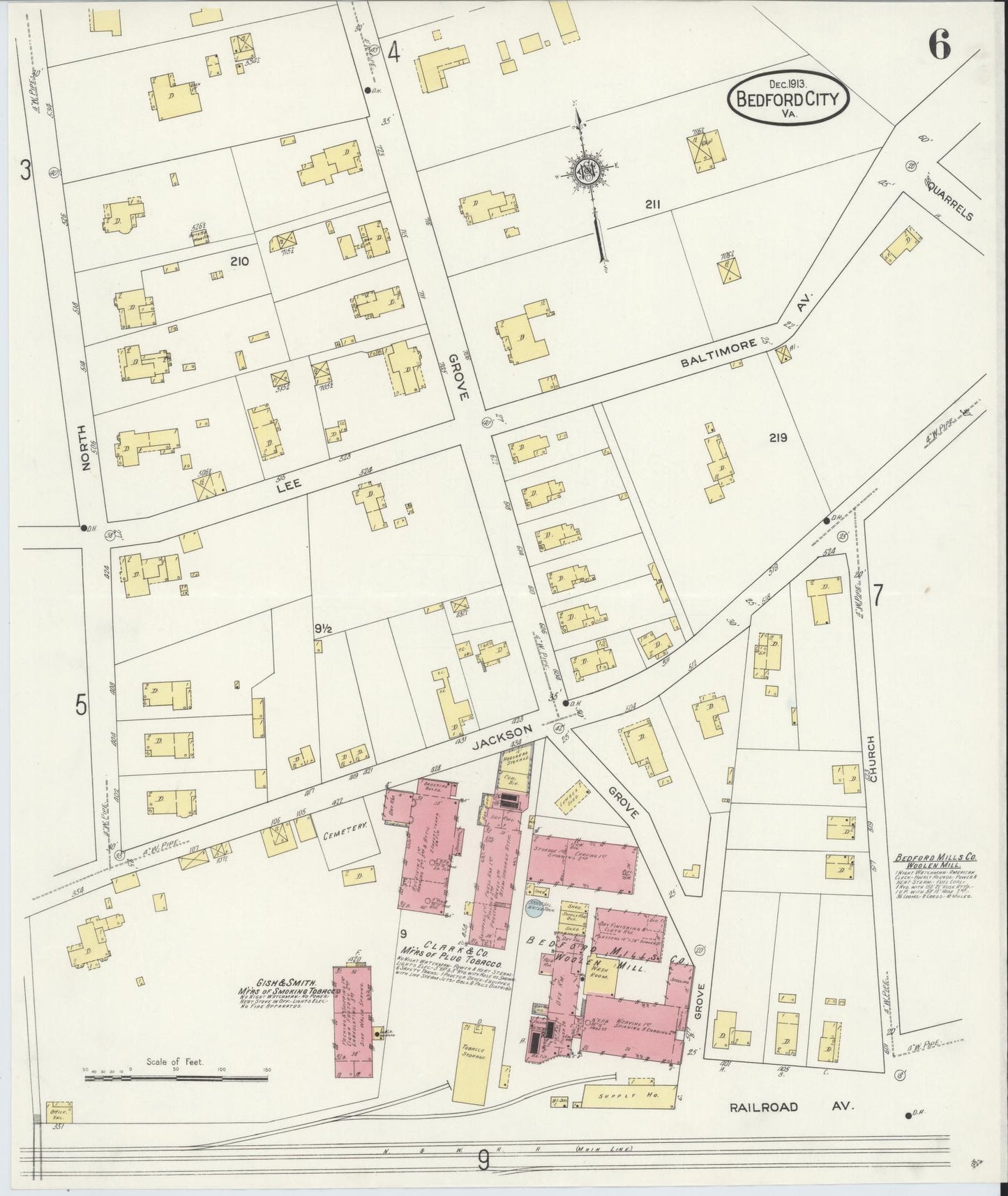 Sanborn Fire Insurance Map from Bedford, Independent Cities, Virginia (1913), Sheet #0006 - Complete Map Set gallery image, historic Sanborn map, vintage wall art, Virginia Virginia