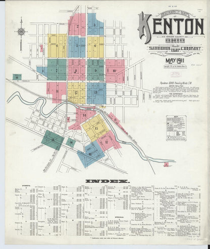 Sanborn Fire Insurance Map from Kenton, Hardin County, Ohio (1911), Sheet #0001 - Historic Sanborn Fire Insurance Map Print, vintage old map wall art, antique decor, genealogy gift, Ohio Ohio map