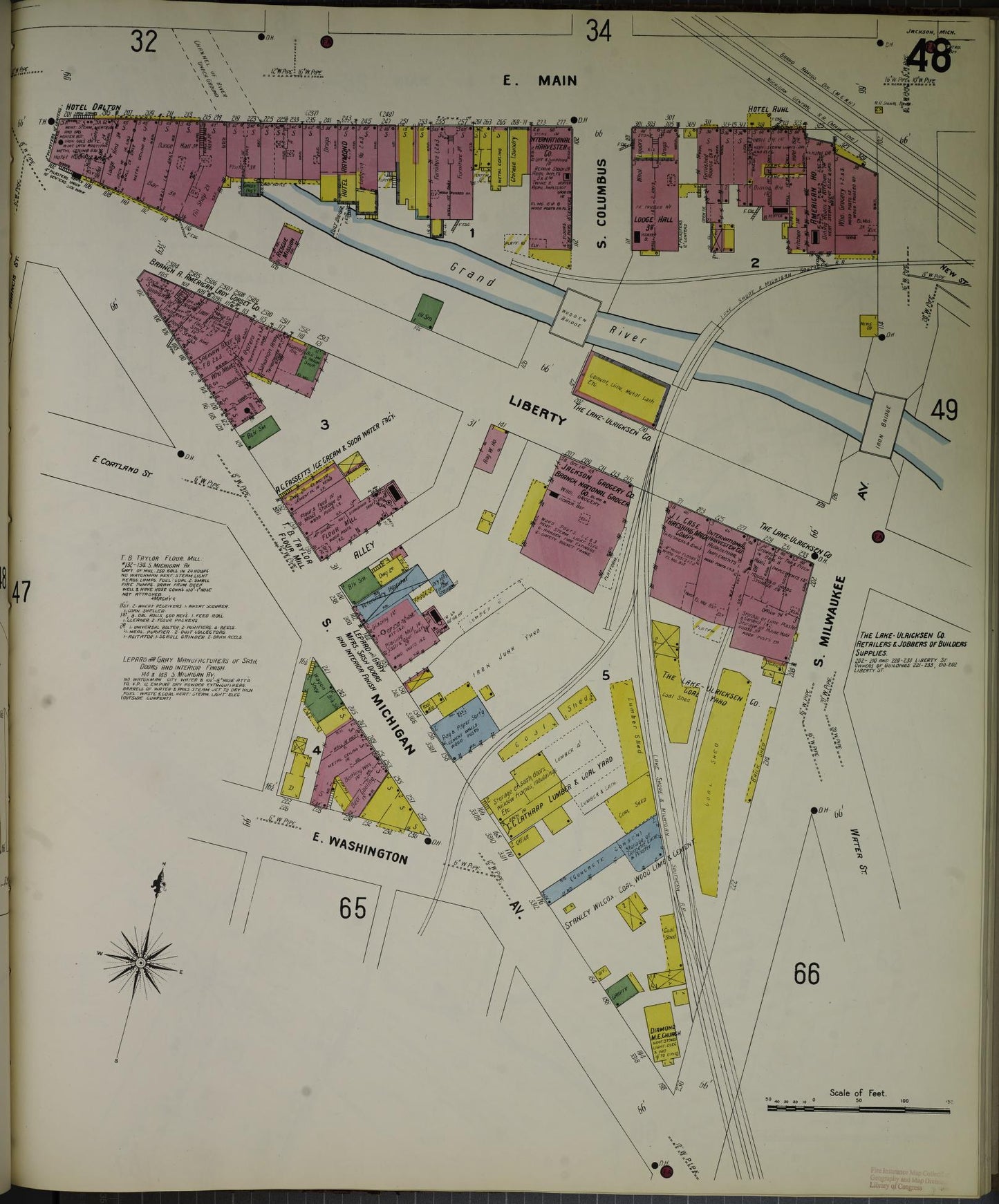 Sanborn Fire Insurance Map from Jackson, Jackson County, Michigan (1907), Sheet #0048 - Complete Map Set gallery image, historic Sanborn map, vintage wall art, Michigan Michigan