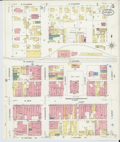 Sanborn Fire Insurance Map from Van Wert, Van Wert County, Ohio (1907), Sheet #0005 - Historic Sanborn Fire Insurance Map Print, vintage old map wall art, antique decor, genealogy gift, Ohio Ohio map