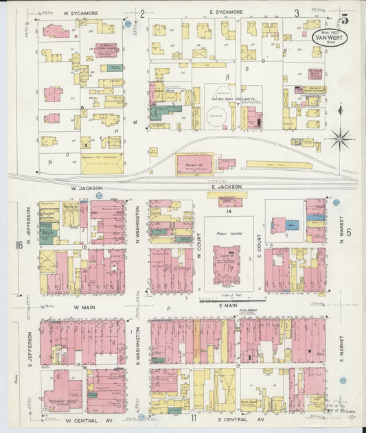 Sanborn Fire Insurance Map from Van Wert, Van Wert County, Ohio (1907), Sheet #0005 - Historic Sanborn Fire Insurance Map Print, vintage old map wall art, antique decor, genealogy gift, Ohio Ohio map