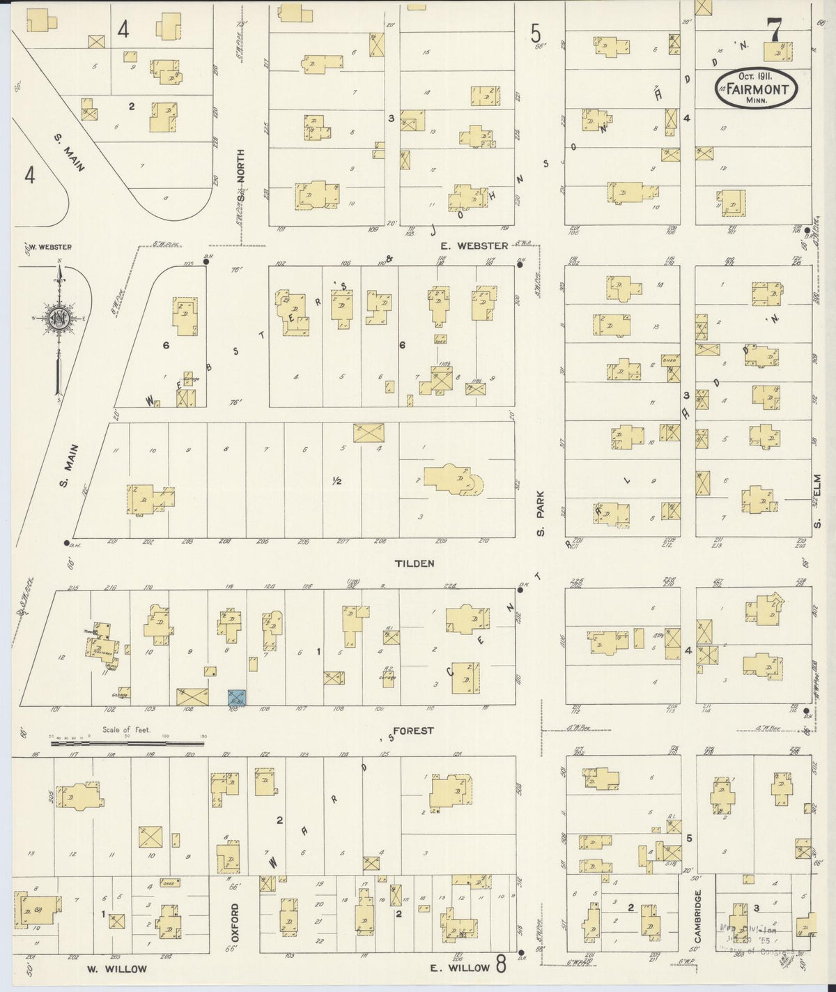 Sanborn Fire Insurance Map from Fairmont, Martin County, Minnesota (1911), Sheet #0007 - Historic Sanborn Fire Insurance Map Print, vintage old map wall art, antique decor, genealogy gift, Minnesota Minnesota map