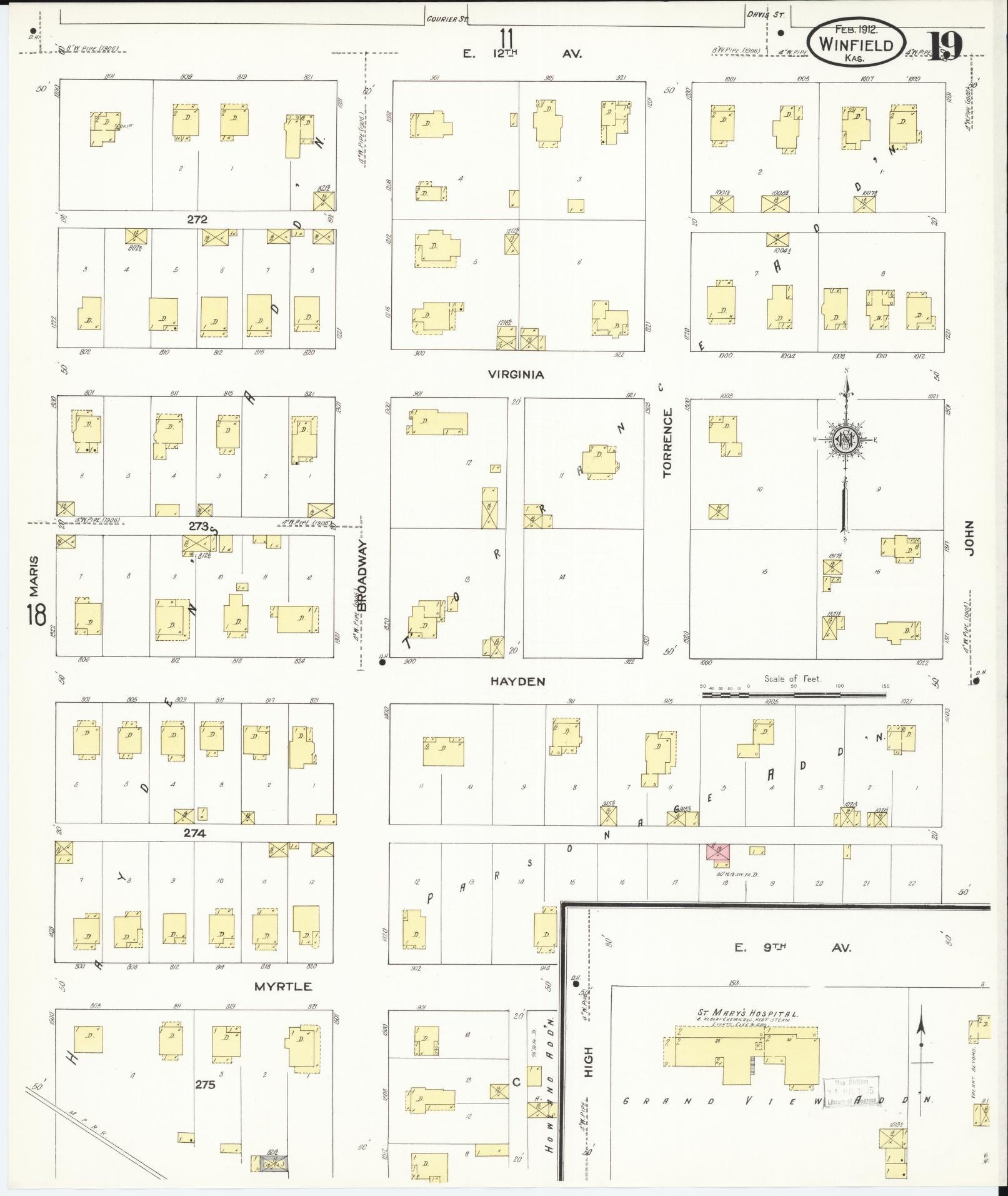 Sanborn Fire Insurance Map from Winfield, Cowley County, Kansas (1912), Sheet #0019 - Complete Map Set gallery image, historic Sanborn map, vintage wall art, Kansas Kansas