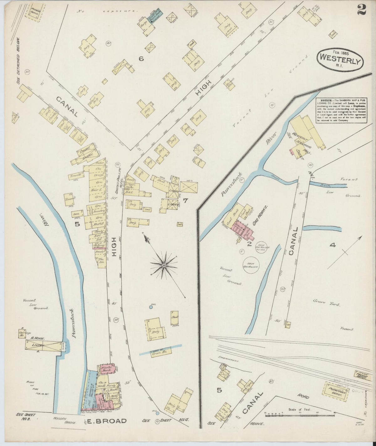 Sanborn Fire Insurance Map from Westerly, Washington County, Rhode Island (1885), Sheet #0002 - Historic Sanborn Fire Insurance Map Print, vintage old map wall art, antique decor, genealogy gift, Rhode Island Rhode Island map