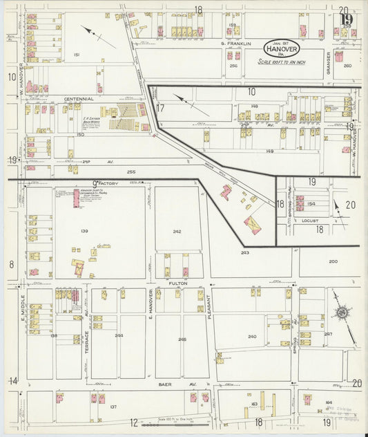 Sanborn Fire Insurance Map from Hanover, York County, Pennsylvania (1917), Sheet #0019 - Historic Sanborn Fire Insurance Map Print, vintage old map wall art, antique decor, genealogy gift, Pennsylvania Pennsylvania map