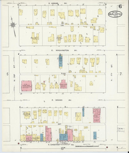 Sanborn Fire Insurance Map from McAlester, Pittsburg County, Oklahoma (1913), Sheet #0006 - Complete Map Set gallery image, historic Sanborn map, vintage wall art, Oklahoma Oklahoma