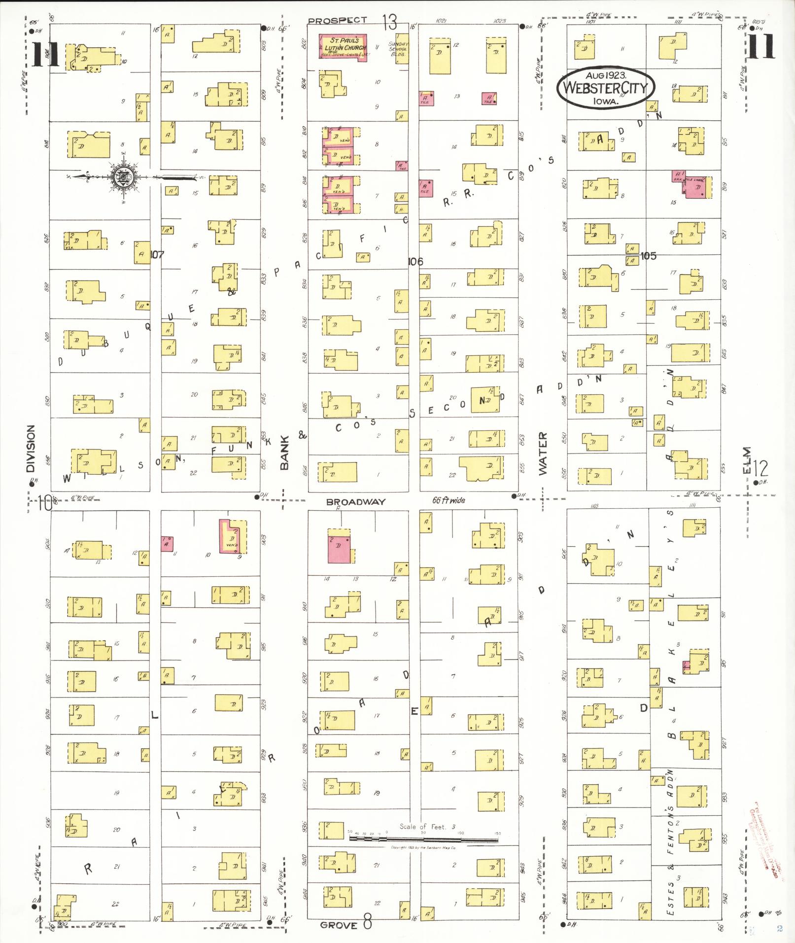 Sanborn Fire Insurance Map from Webster City, Hamilton County, Iowa (1923), Sheet #0011 - Historic Sanborn Fire Insurance Map Print, vintage old map wall art