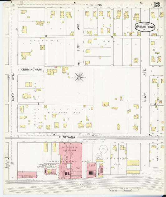Sanborn Fire Insurance Map from Marshalltown, Marshall County, Iowa (1894), Sheet #0013 - Historic Sanborn Fire Insurance Map Print, vintage old map wall art