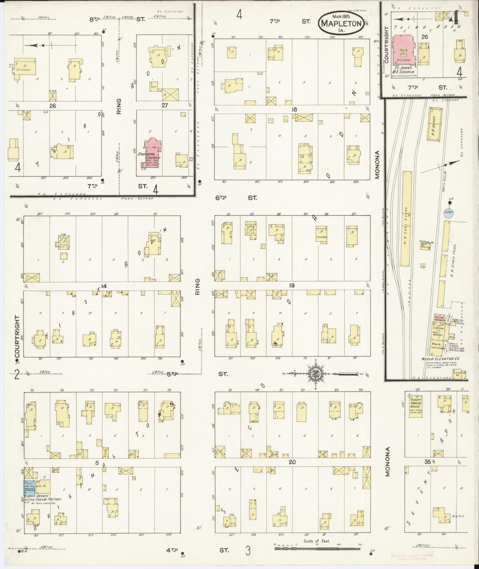 Sanborn Fire Insurance Map from Mapleton, Monona County, Iowa (1915), Sheet #0004 - Historic Sanborn Fire Insurance Map Print, vintage old map wall art