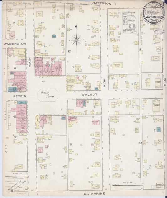 Sanborn Fire Insurance Map from Washington, Tazewell County, Illinois (1886), Sheet #0001 - Complete Map Set gallery image, historic Sanborn map, vintage wall art, Washington Washington