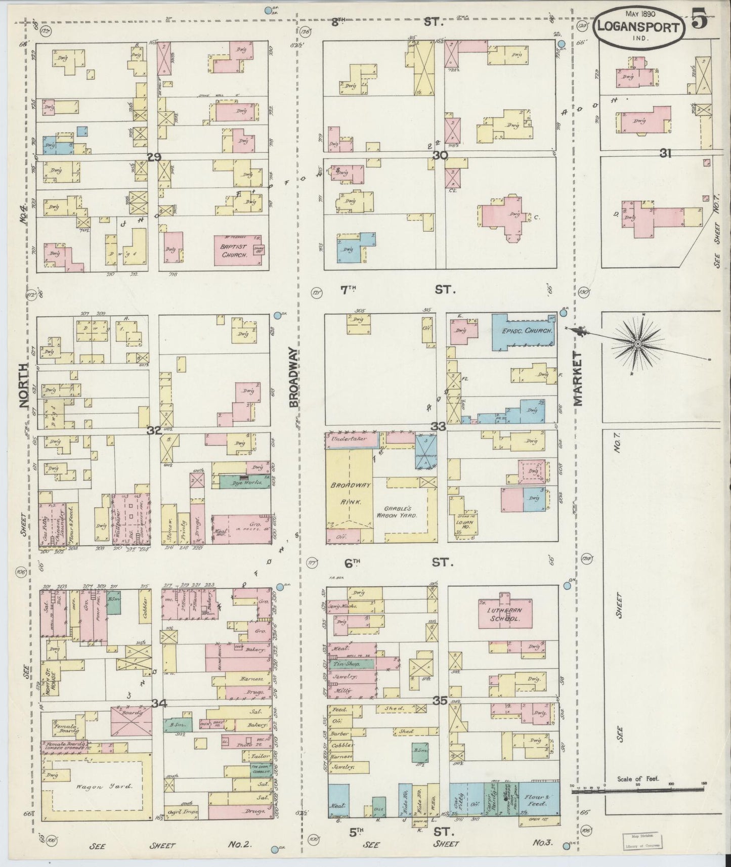 Sanborn Fire Insurance Map from Logansport, Cass County, Indiana (1890), Sheet #0005 - Complete Map Set gallery image, historic Sanborn map, vintage wall art, Indiana Indiana