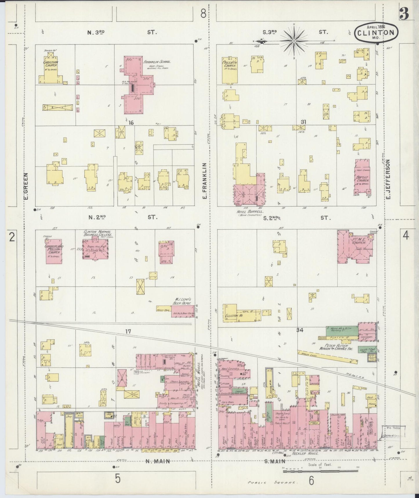 Sanborn Fire Insurance Map from Clinton, Henry County, Missouri (1896), Sheet #0003 - Complete Map Set gallery image, historic Sanborn map, vintage wall art, Missouri Missouri