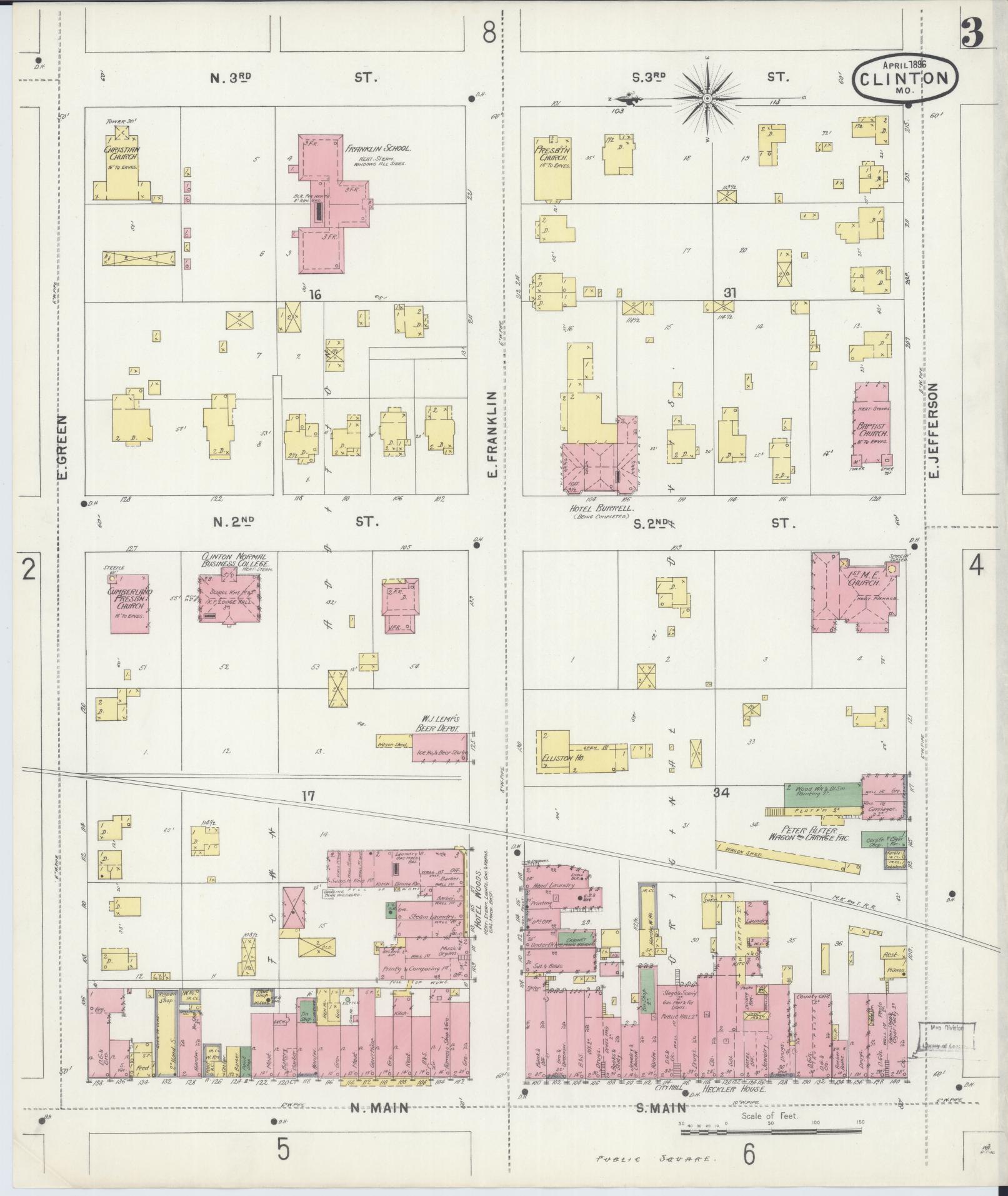 Sanborn Fire Insurance Map from Clinton, Henry County, Missouri (1896), Sheet #0003 - Complete Map Set gallery image, historic Sanborn map, vintage wall art, Missouri Missouri