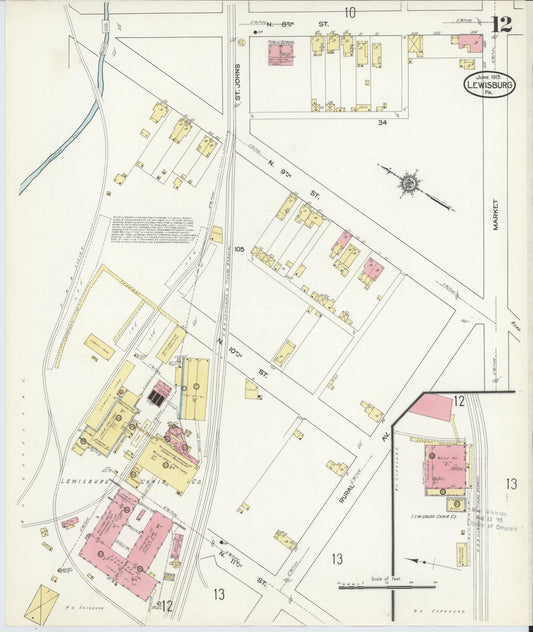 Sanborn Fire Insurance Map from Lewisburg, Union County, Pennsylvania (1913), Sheet #0012 - Historic Sanborn Fire Insurance Map Print, vintage old map wall art, antique decor, genealogy gift, Pennsylvania Pennsylvania map