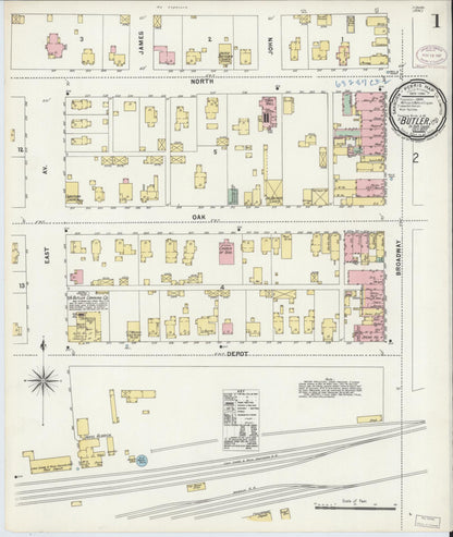 Sanborn Fire Insurance Map from Butler, De Kalb County, Indiana (1897), Sheet #0001 - Historic Sanborn Fire Insurance Map Print, vintage old map wall art, antique decor, genealogy gift, Indiana Indiana map