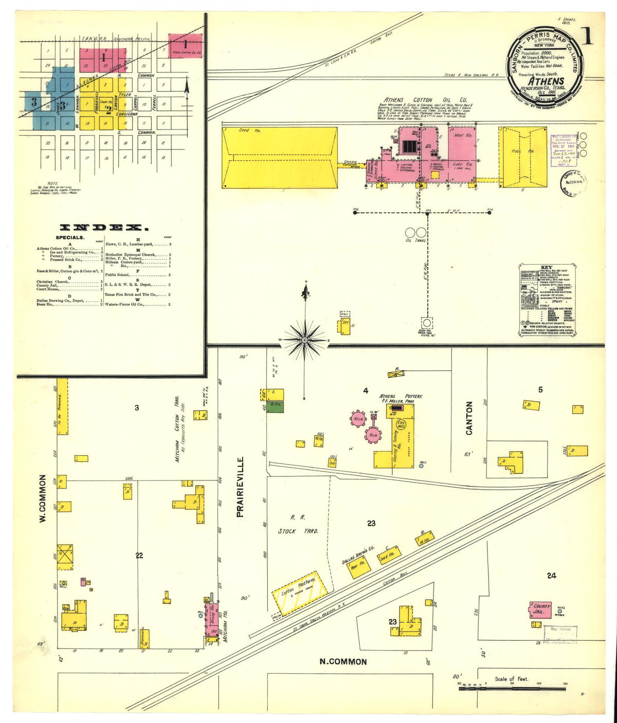 Sanborn Fire Insurance Map from Athens, Henderson County, Texas (1901), Sheet #0001 - Historic Sanborn Fire Insurance Map Print, vintage old map wall art, antique decor, genealogy gift, Texas Texas map